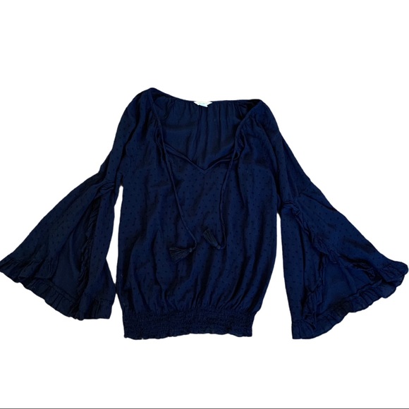 Navy Blue Dot Pattern L/S Blouse with 3/4 Sleeves - Picture 7 of 7